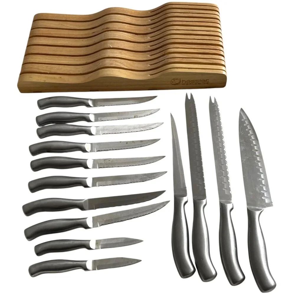 Hessler Gourmet Series 14 Piece Cutlery Knife Set w/ Wood In-Drawer Organizer